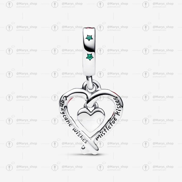 Pandora Double Candy Cane Heart Christmas Dangle Charm - Picture 2 of 5